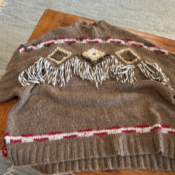 Free People Dark Crystal Wool Alpaca Fringe Oversized Poncho Sweater Size Small - Picture 5 of 13